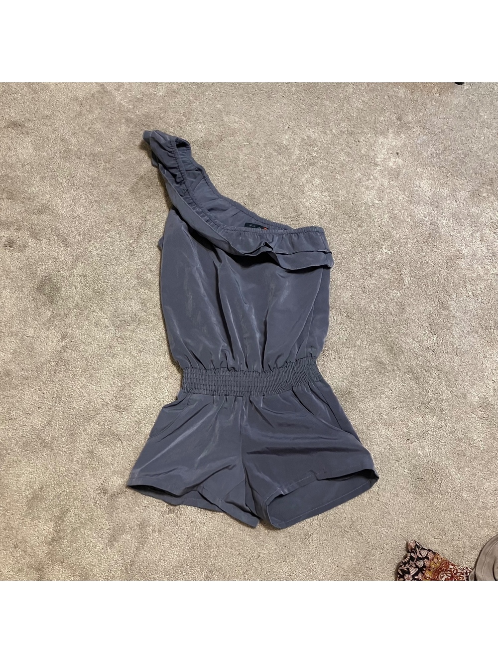 G by Guess Slate Blue Y2K One-Shoulder Sporty Chic Ruffle Romper Size Small